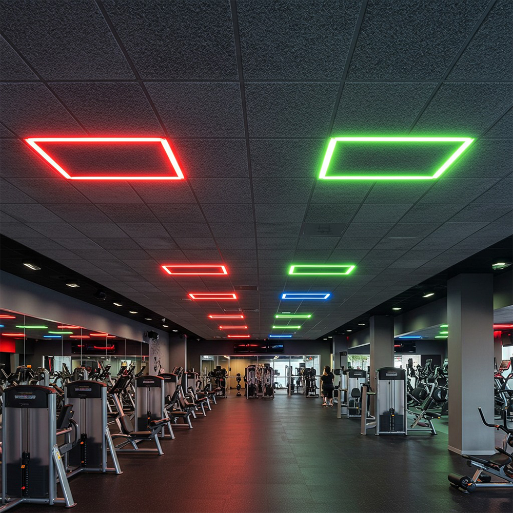 RGB LED Square Frame Ceiling Light Fixture, 4-Bar Design