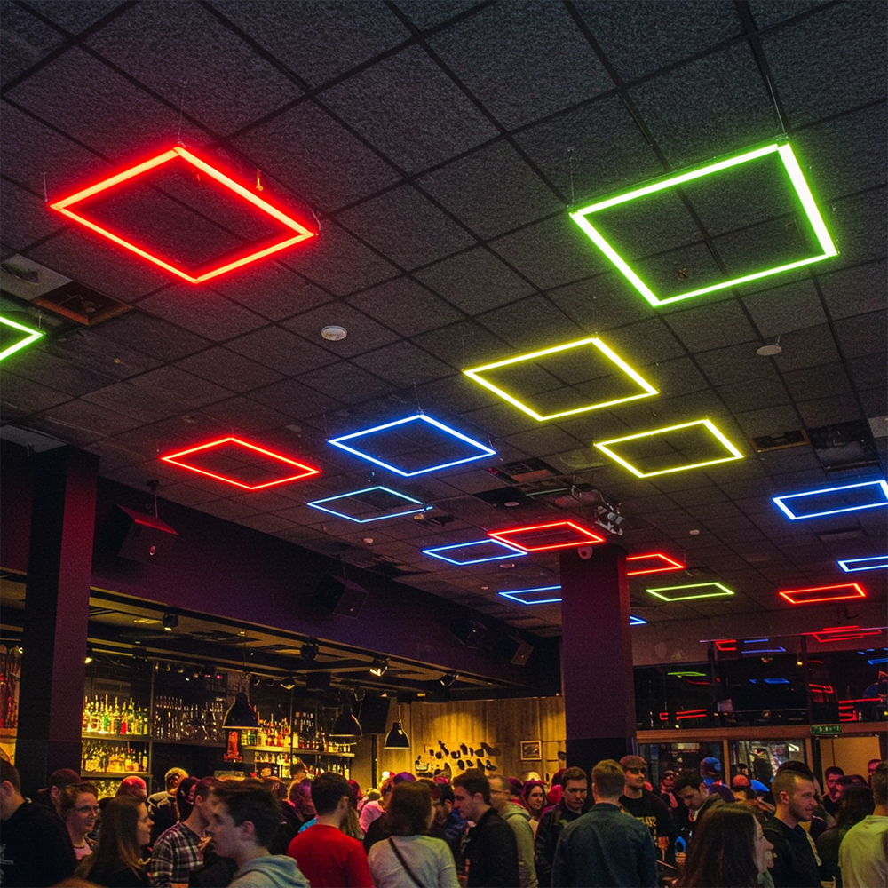 RGB LED Square Frame Ceiling Light Fixture, 4-Bar Design